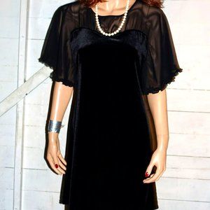 Cynthia Rowley Black Velvet Ruffled Sleeve Dress L